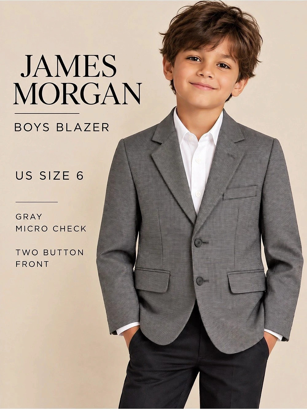 James Morgan Boys Gray Micro Check Blazer Sport Coat Size 6 NWT